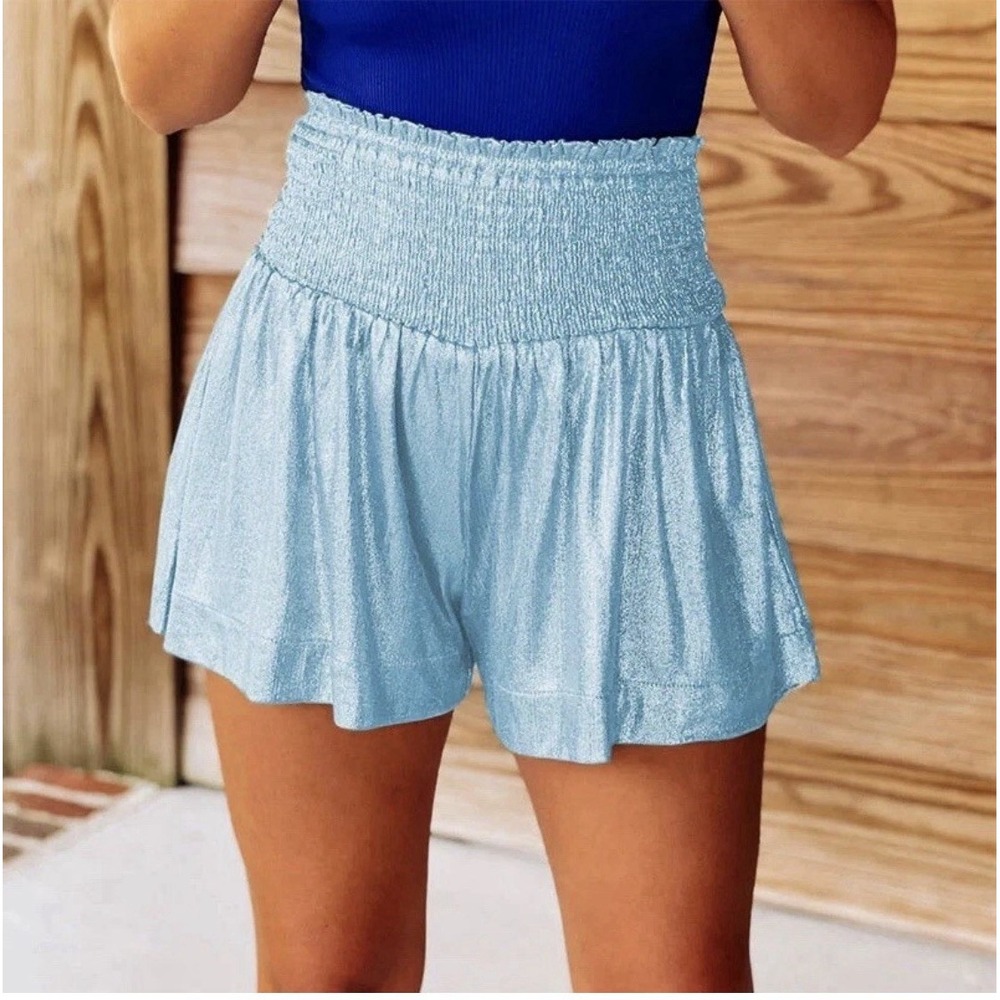 Queen of Sparkles Powder Blue‎ Metallic Swing Womens High Waisted Shorts size XS